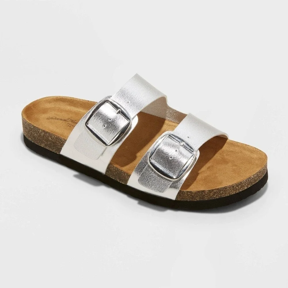 Universal Thread Devin Two-Band Footbed Sandal Silver Size 9.5 NWT